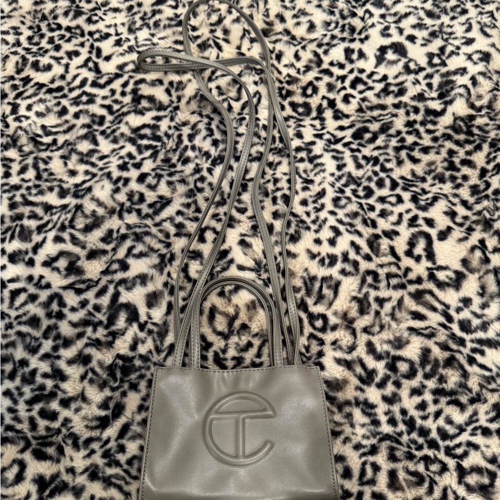 Telfar Small Crossbody Shopper Bag in Gray worn ONCE